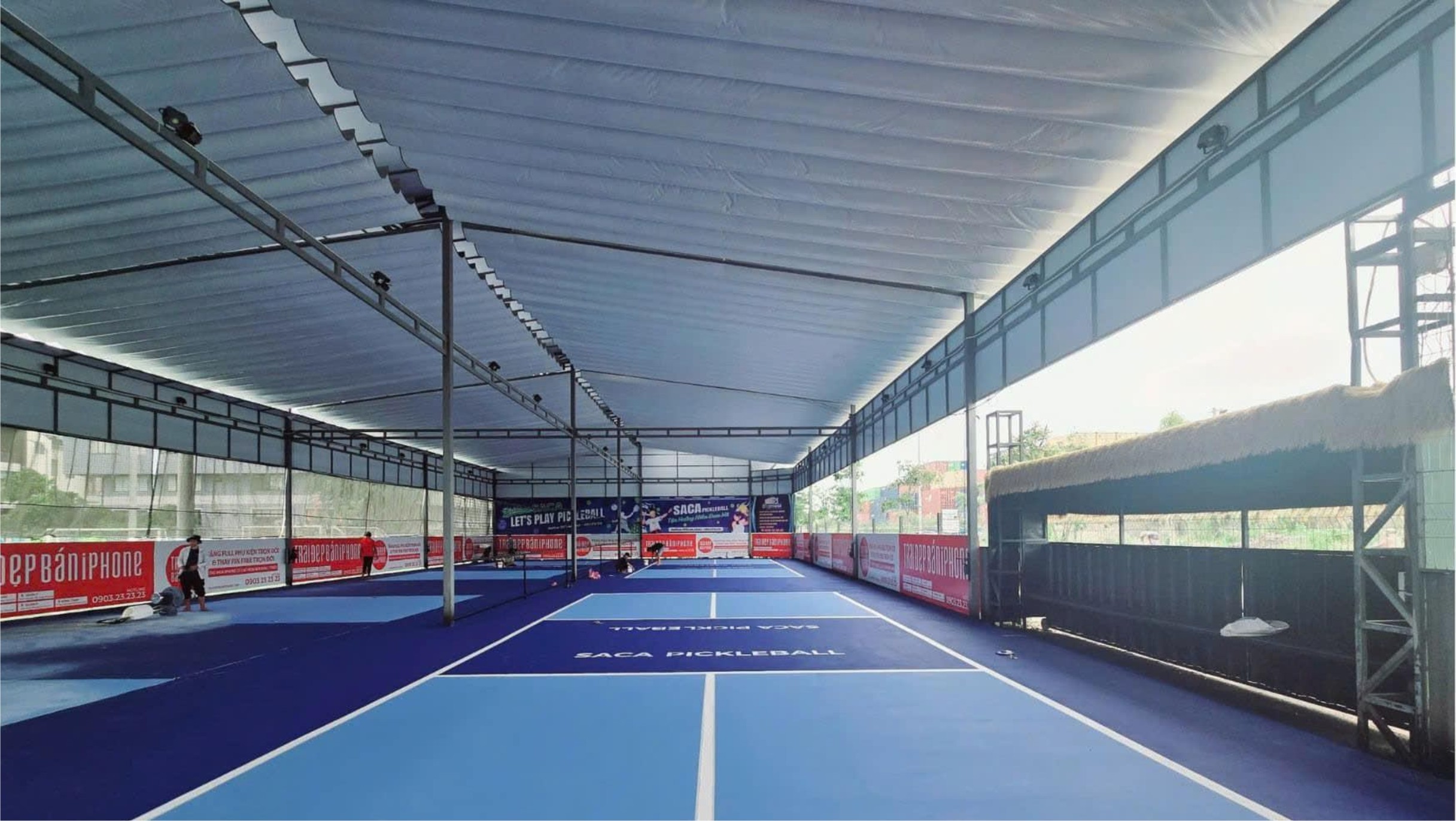  Thi Công Mái Bạt Xếp Sân Pickleball Bình Dương. Mái Hiên. Bạt Che Tại Dĩ An Bình Dương 